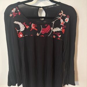 Verve Ami Black Top with Red and White Embroidery